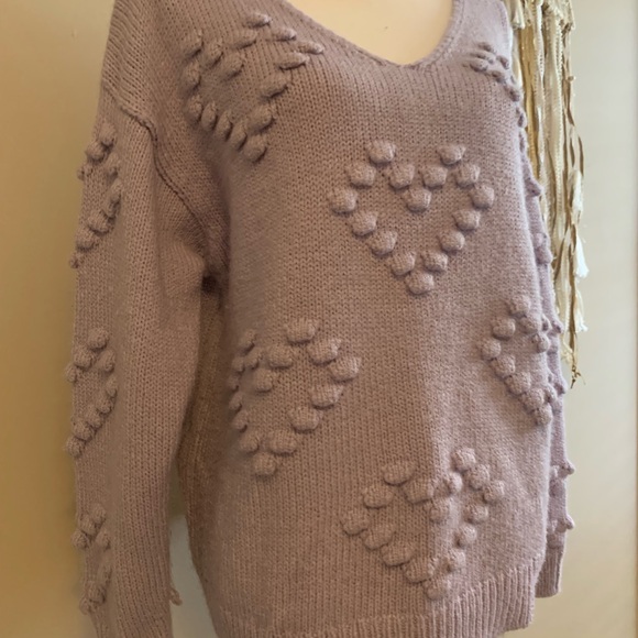Coco Bleu purple v-neck sweater with hearts 💜 size XL EUC - Picture 3 of 7
